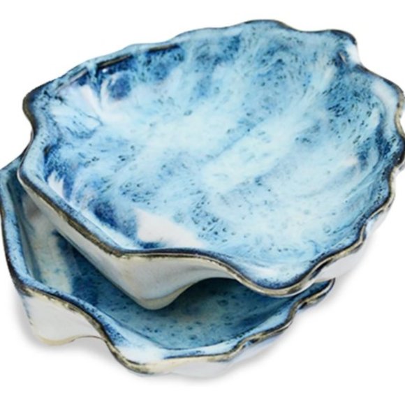 Set of 2 - Ceramic Scallop Canape Dishes - Appetizer Plates - Dessert Bowls - Picture 2 of 7